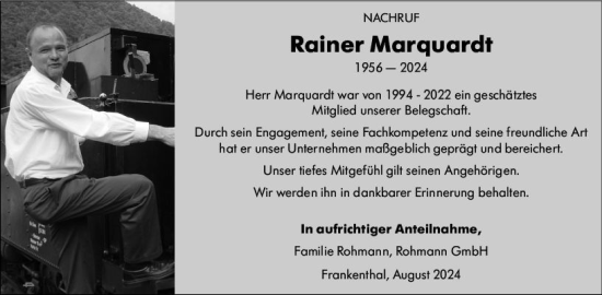 Traueranzeige von Rainer Marquardt von Wormser Zeitung