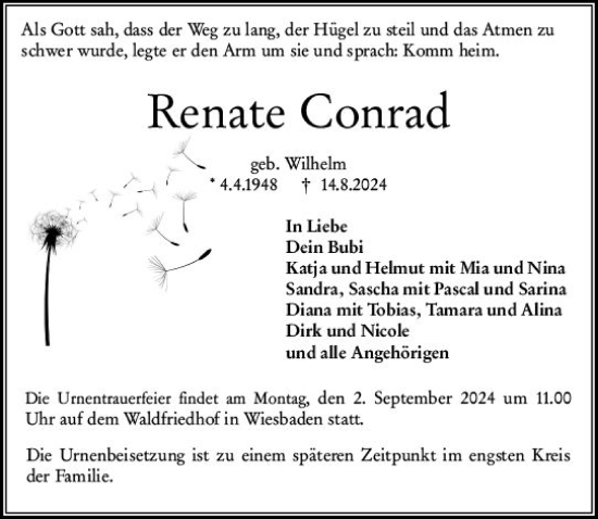 Traueranzeige von Renate Conrad von Wiesbadener Kurier