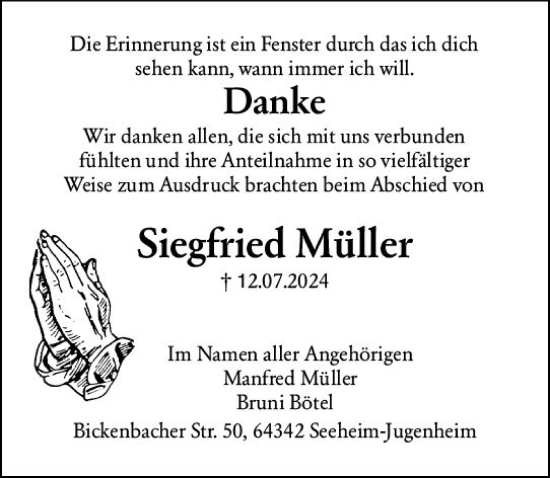 Traueranzeige von Siegfried Müller von Darmstädter Echo