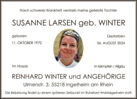 Traueranzeige von Susanne Larsen von Allgemeine Zeitung Rheinhessen-Nahe