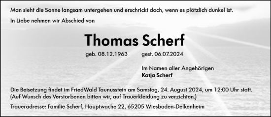 Traueranzeige von Thomas Scherf von Wiesbadener Kurier