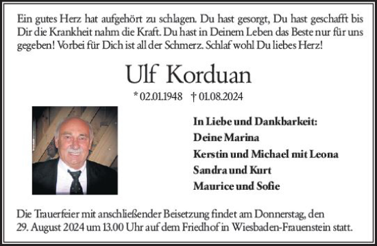 Traueranzeige von Ulf Korduan von Wiesbadener Kurier