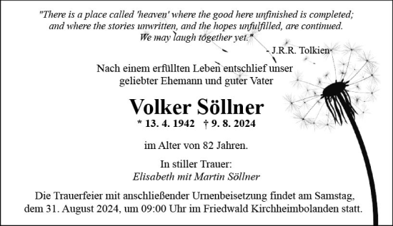 Traueranzeige von Volker Söllner von Allgemeine Zeitung Alzey
