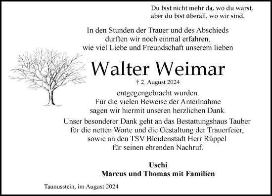 Traueranzeige von Walter Weimar von Idsteiner Land/Untertaunus
