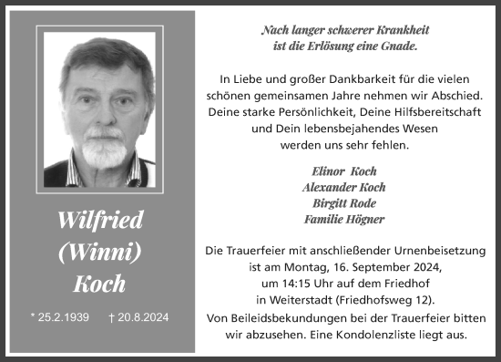 Traueranzeige von Wilfried Koch von Darmstädter Echo