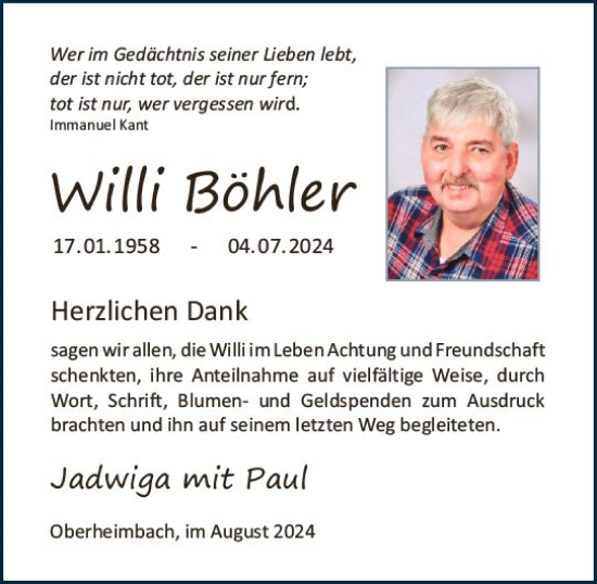 Traueranzeige von Willi Böhler von Allgemeine Zeitung Rheinhessen-Nahe