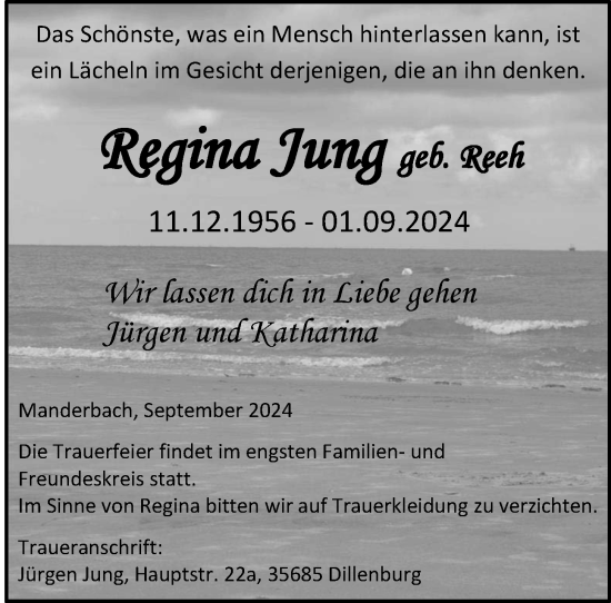Traueranzeige von Regina Jung von Dill Block
