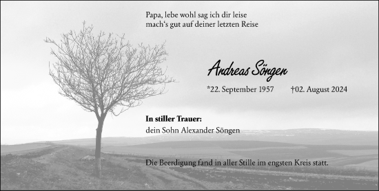 Traueranzeige von Andreas Söngen von Weilburger Tageblatt