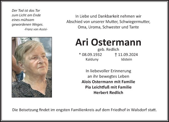 Traueranzeige von Ari Ostermann von Camberger Anzeiger