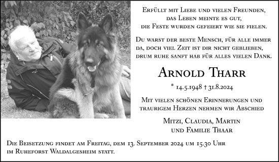 Traueranzeige von Arnold Thaar von Binger-/Ingelheimer Wochenblatt