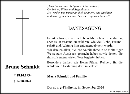 Traueranzeige von Bruno Schmidt von Nassauische Neue Presse