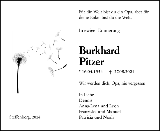 Traueranzeige von Burkhard Pitzer von Hinterländer Anzeiger