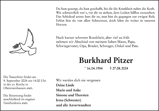 Traueranzeige von Burkhard Pitzer von Hinterländer Anzeiger