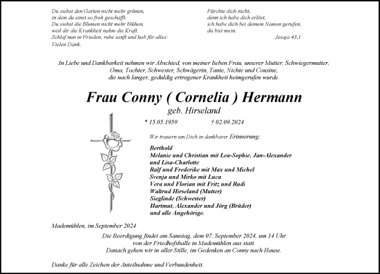Traueranzeige von Conny Hermann von Dill Block
