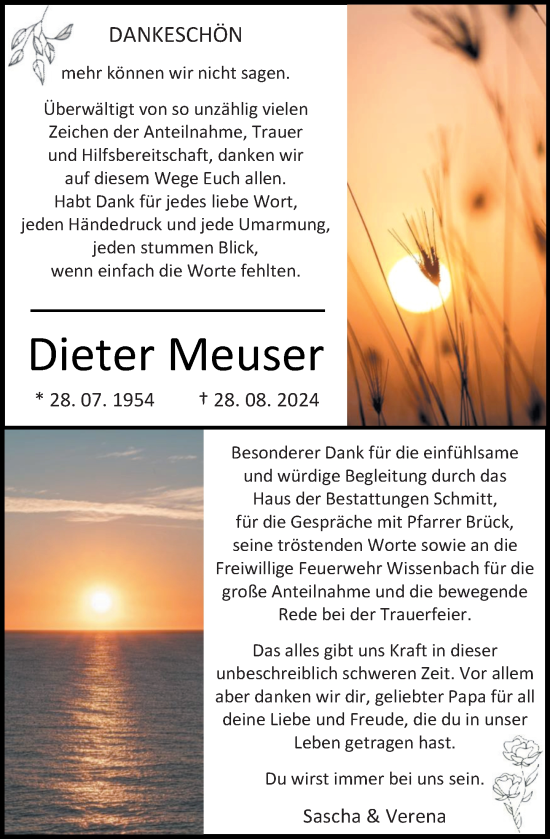 Traueranzeige von Dieter Meuser von Dill Block