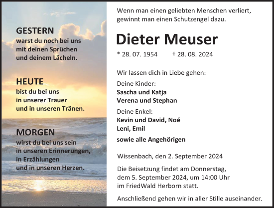 Traueranzeige von Dieter Meuser von Dill Block