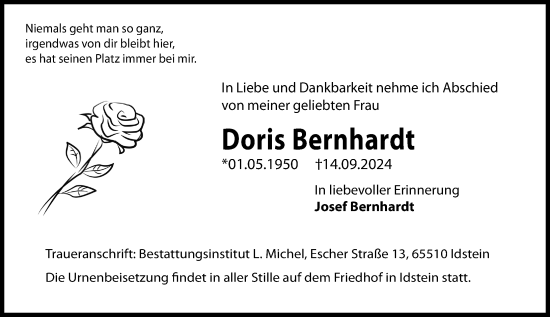 Traueranzeige von Doris Bernhardt von Wiesbadener Kurier