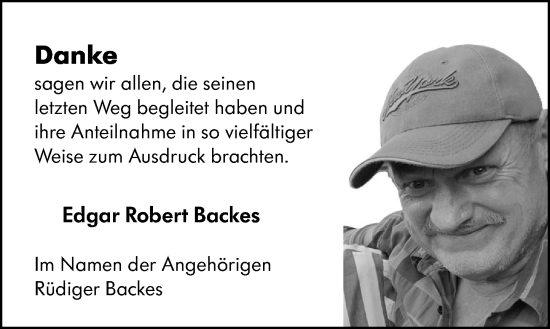 Traueranzeige von Edgar Robert Backes von Hinterländer Anzeiger