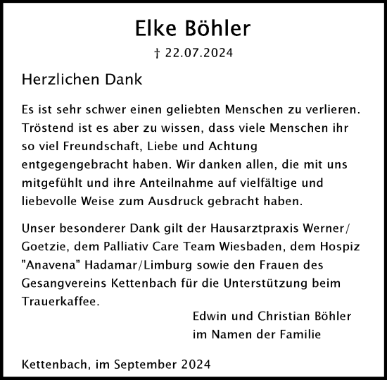 Traueranzeige von Elke Böhler von Idsteiner Land/Untertaunus