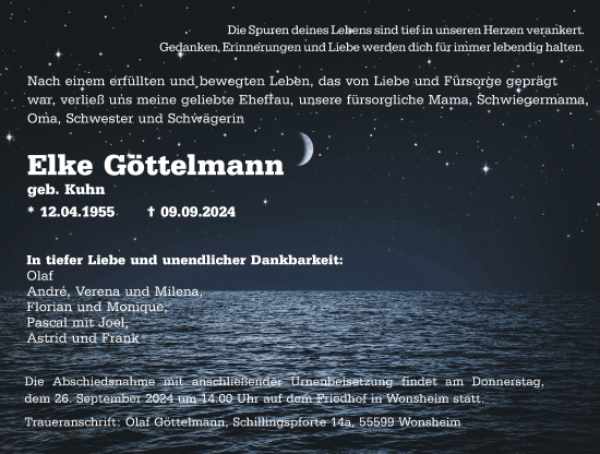 Traueranzeige von Elke Göttelmann von Allgemeine Zeitung Alzey