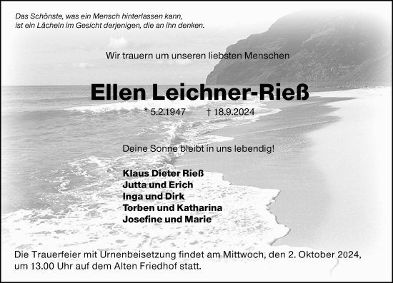 Traueranzeige von Ellen Leichner-Rieß von Hochheimer Zeitung