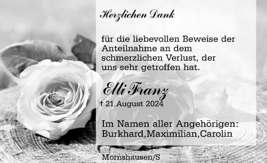 Traueranzeige von Elli Franz von Hinterländer Anzeiger