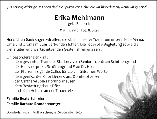 Traueranzeige von Erika Mehlmann von Wetzlarer Neue Zeitung