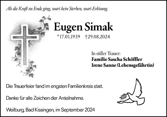Traueranzeige von Eugen Simak von Weilburger Tageblatt
