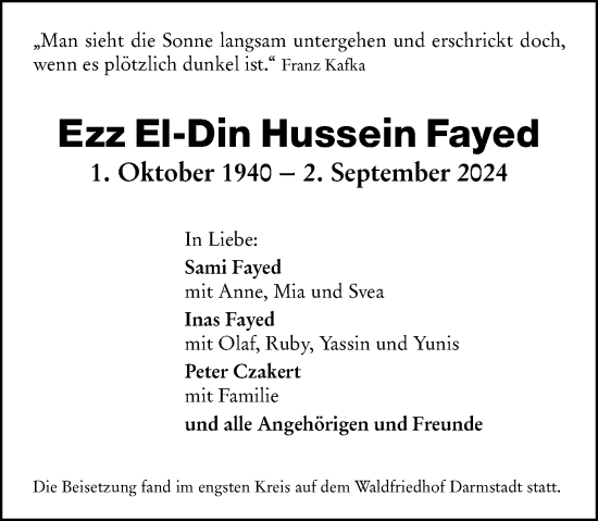Traueranzeige von Ezz El-Din Hussein Fayed von Darmstädter Echo