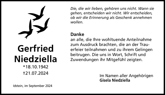 Traueranzeige von Gerfried Niedziella von Idsteiner Land/Untertaunus