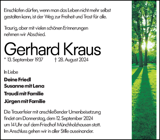 Traueranzeige von Gerhard Kraus von Wetzlarer Neue Zeitung