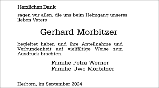 Traueranzeige von Gerhard Morbitzer von Dill Block