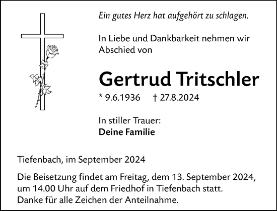 Traueranzeige von Gertrud Tritschler von Wetzlarer Neue Zeitung