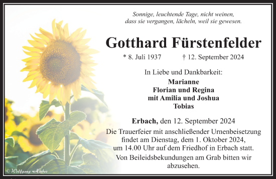 Traueranzeige von Gotthard Fürstenfelder von Camberger Anzeiger