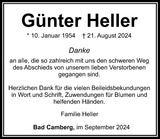 Traueranzeige von Günter Heller von Camberger Anzeiger