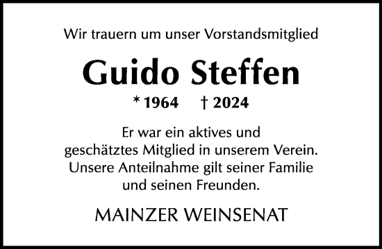 Traueranzeige von Guido Steffen von Allgemeine Zeitung Mainz