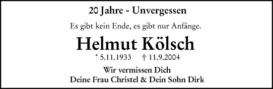 Traueranzeige von Helmut Kölsch von Wiesbadener Kurier
