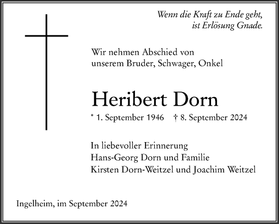Traueranzeige von Heribert Dorn von Allgemeine Zeitung Rheinhessen-Nahe