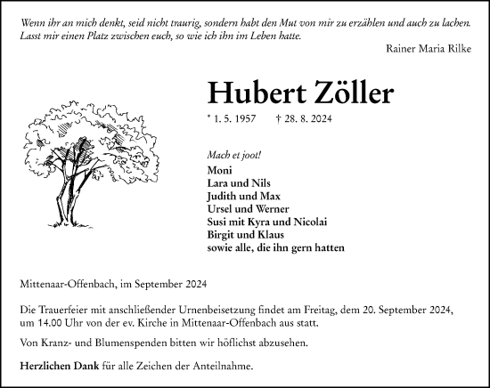 Traueranzeige von Hubert Zöller von Dill Block