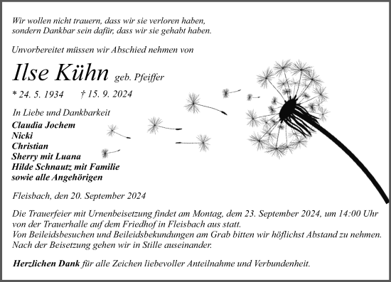 Traueranzeige von Ilse Kühn von Dill Block