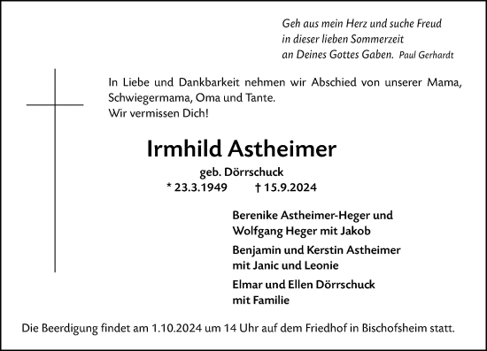 Traueranzeige von Irmhild Astheimer von Rüsselsheimer Echo