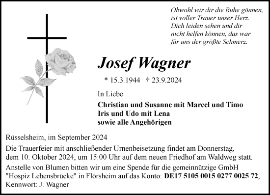 Traueranzeige von Josef Wagner von Rüsselsheimer Echo