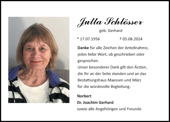 Traueranzeige von Jutta Schlösser von Allgemeine Zeitung Rheinhessen-Nahe