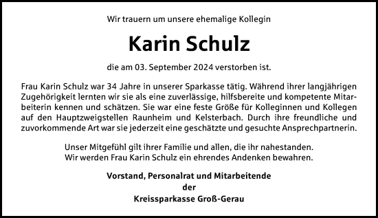 Traueranzeige von Karin Schulz von Rüsselsheimer Echo