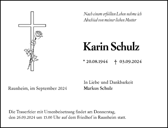 Traueranzeige von Karin Schulz von Rüsselsheimer Echo