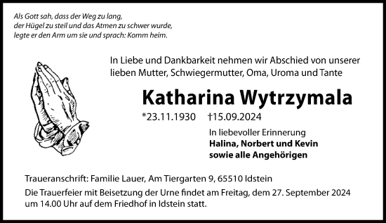Traueranzeige von Katharina Wytrzymala von Idsteiner Land/Untertaunus
