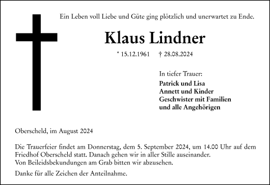 Traueranzeige von Klaus Lindner von Dill Block