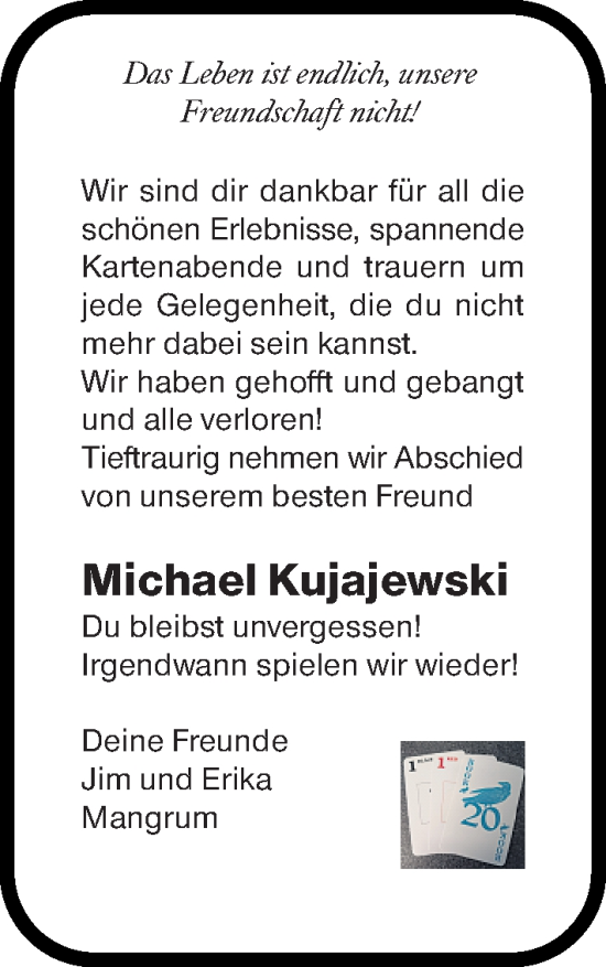 Traueranzeige von Michael Kujajewski von Weilburger Tageblatt