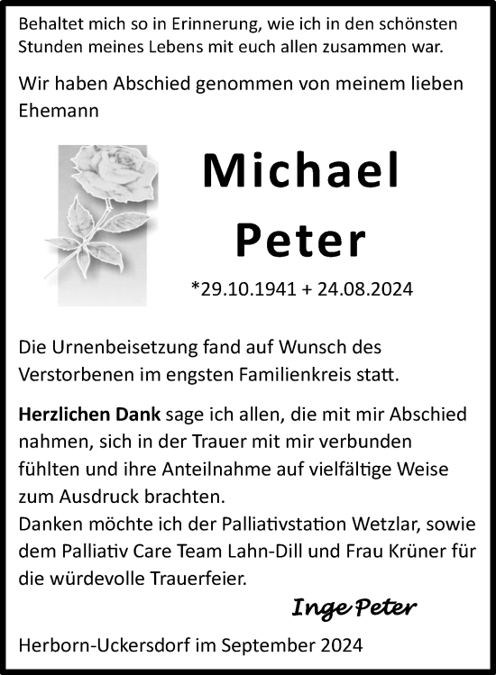Traueranzeige von Michael Peter von Dill Block