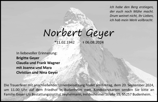 Traueranzeige von Norbert Geyer von Allgemeine Zeitung Rheinhessen-Nahe